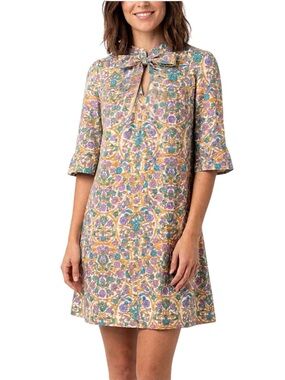 VINTAGE Floral Tent Dress Bow Flounce Sleeve Knee Length Mod 60’s Size Small